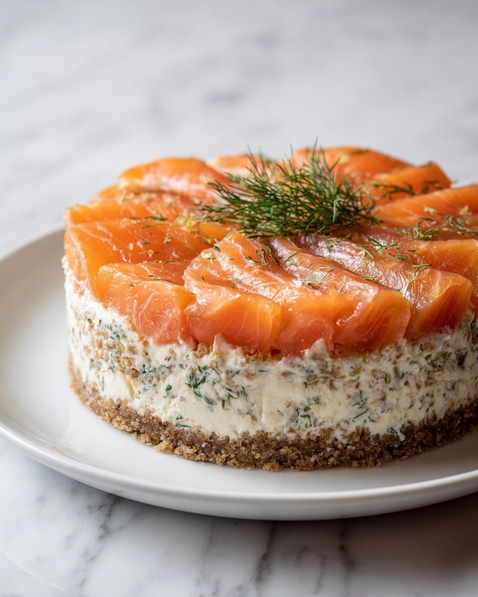 Cheesecake au Saumon Fumé Recipe - Recipe Image — Cheesecake au Saumon Fumé, smoked salmon savory cheesecake, smoked salmon appetizer, elegant smoked salmon dish, easy savory cheesecake