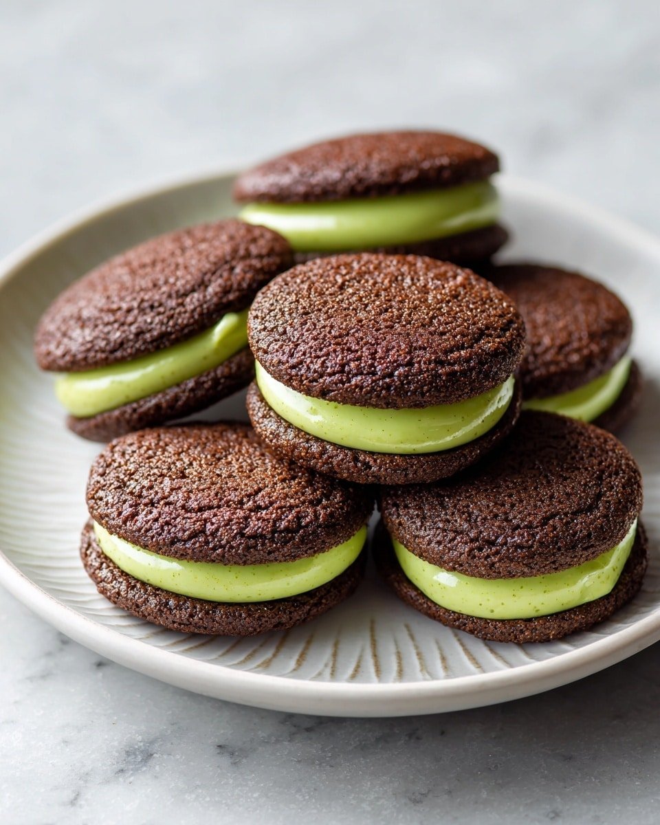 Lady Kisses Dubai Chocolate Cookies (Baci di Dama) Recipe - Recipe Image — Lady Kisses Dubai Chocolate Cookies, Baci di Dama cookies, chocolate almond sandwich cookies, pistachio ganache cookies, elegant no-bake cookies