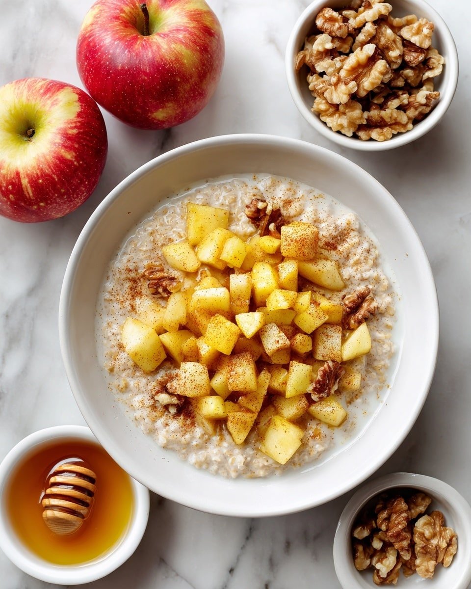 Apple Cinnamon Oatmeal with Walnuts and Maple Recipe - Recipe Image — Apple Cinnamon Oatmeal with Walnuts and Maple, cozy breakfast recipes, healthy breakfast ideas, autumn breakfast recipes, warm oatmeal with nuts and fruit