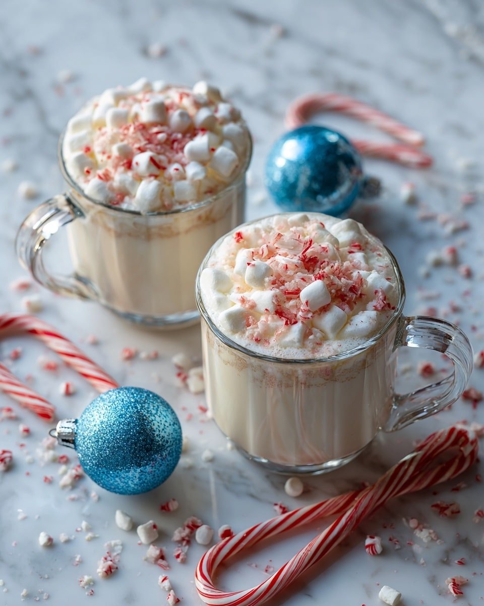 Peppermint White Hot Chocolate Recipe - Recipe Image — Peppermint White Hot Chocolate, White Hot Chocolate with Peppermint, Mint Hot Chocolate, Festive Hot Chocolate Drink, Cozy Winter Hot Chocolate