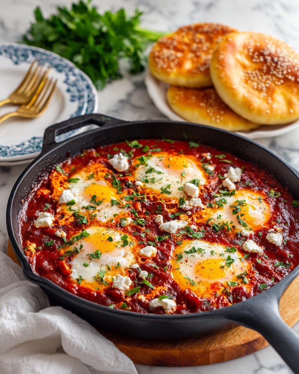 Shakshuka with Feta Recipe - Recipe Image — Shakshuka with Feta, savory shakshuka recipe, easy brunch ideas, spiced tomato and feta dish, breakfast shakshuka with eggs