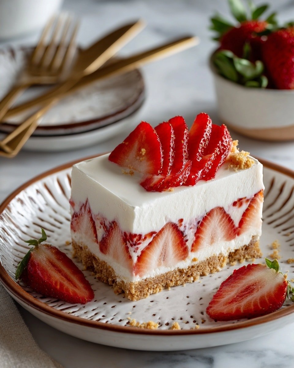 Strawberry Icebox Cake Recipe - Recipe Image — Strawberry Icebox Cake, no-bake strawberry cake, easy strawberry dessert, summer fruit cake, refreshing strawberry dessert