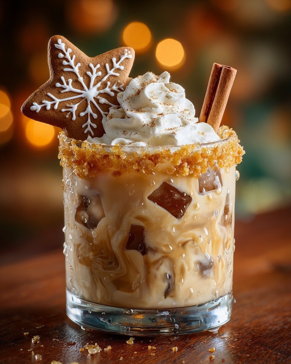 Gingerbread White Russian Recipe - Recipe Image — Gingerbread White Russian, holiday cocktails, festive drinks, creamy gingerbread cocktail, coffee liqueur drinks