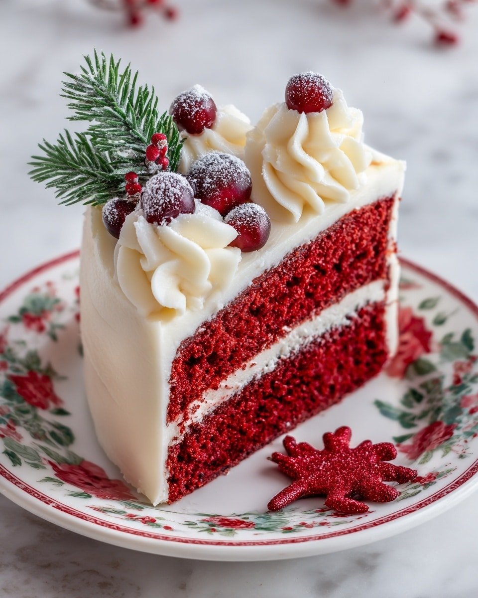 Christmas Red Velvet Cheesecake Recipe - Recipe Image — Christmas Red Velvet Cheesecake, red velvet cheesecake, holiday dessert, Christmas cheesecake recipe, festive cheesecake