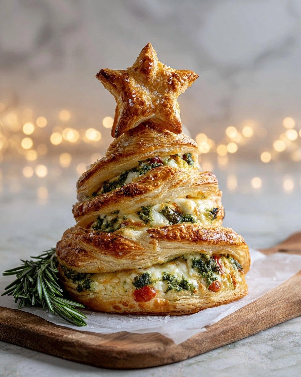 Puff Pastry Christmas Tree Appetizer Recipe - Recipe Image — Puff Pastry Christmas Tree Appetizer, festive holiday appetizer, Christmas snack ideas, savory holiday hors d'oeuvres, easy Christmas party appetizer