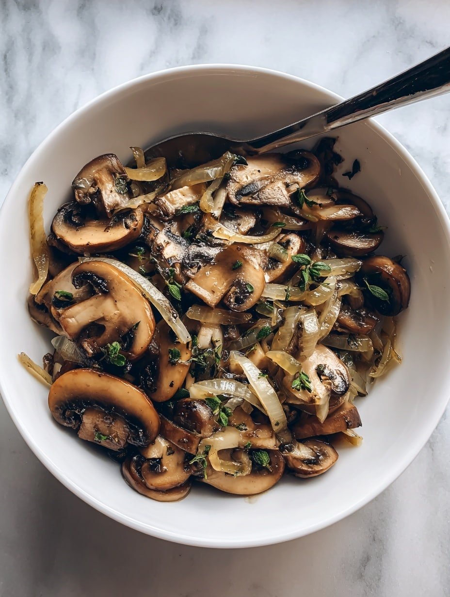 Sautéed Mushrooms and Onions Recipe - Recipe Image — Sautéed Mushrooms and Onions, Mushroom and Onion Side Dish, Easy Mushroom and Onion Recipe, Caramelized Mushrooms and Onions, Quick Sautéed Mushroom and Onion