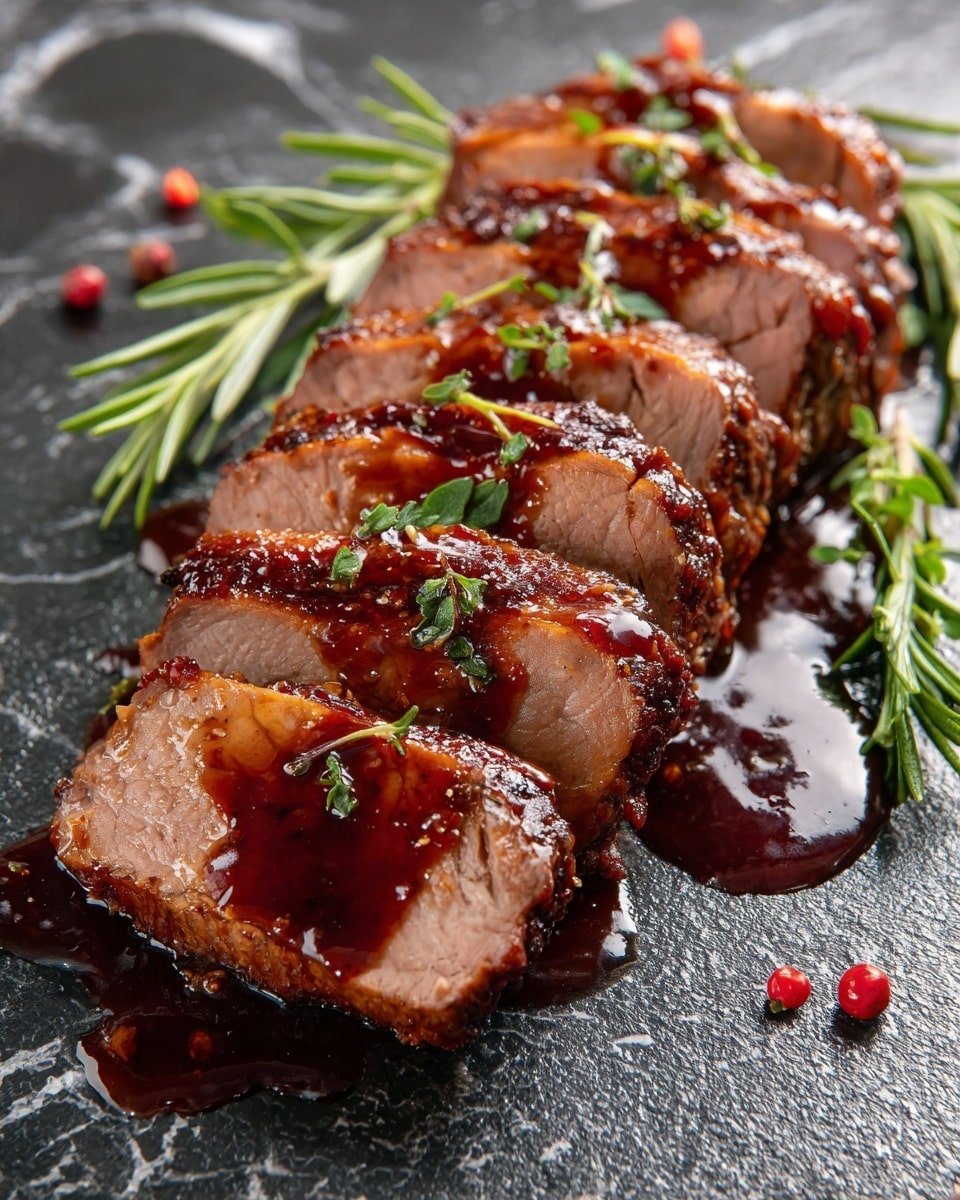 Poison Apple Glazed Pork Recipe - Recipe Image — Poison Apple Glazed Pork, glazed pork tenderloin, apple pomegranate pork, festive pork recipes, easy savory pork dishes