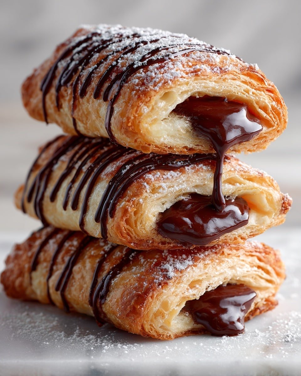 Triple Chocolate Puff Pastry Twists Recipe - Recipe Image — Triple Chocolate Puff Pastry Twists, chocolate puff pastry snacks, easy chocolate desserts, flaky puff pastry recipes, sweet chocolate twists