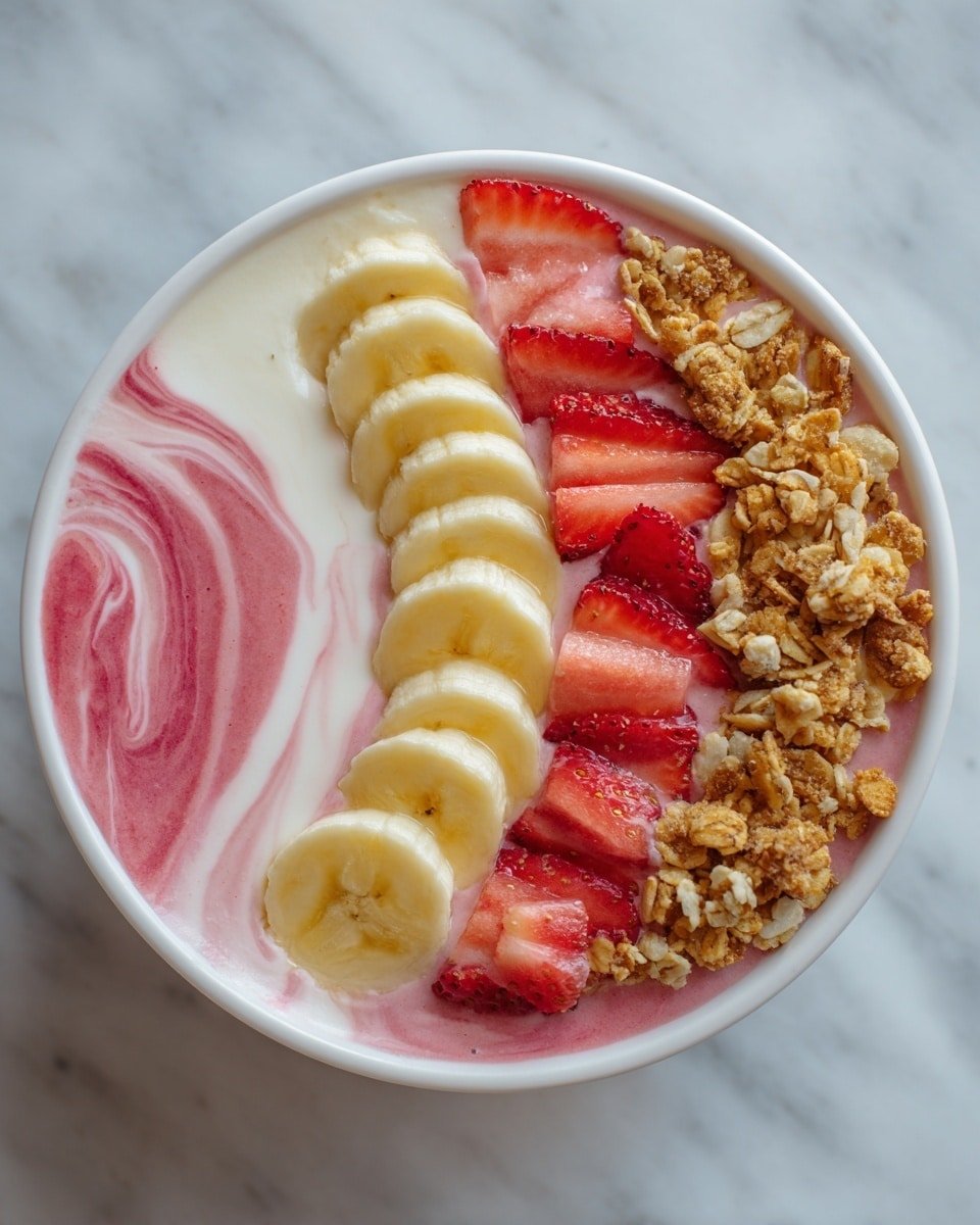 Strawberry Banana Smoothie Bowl Recipe - Recipe Image — Strawberry Banana Smoothie Bowl, healthy breakfast, easy smoothie bowl, vegan snack, fruit bowl recipe