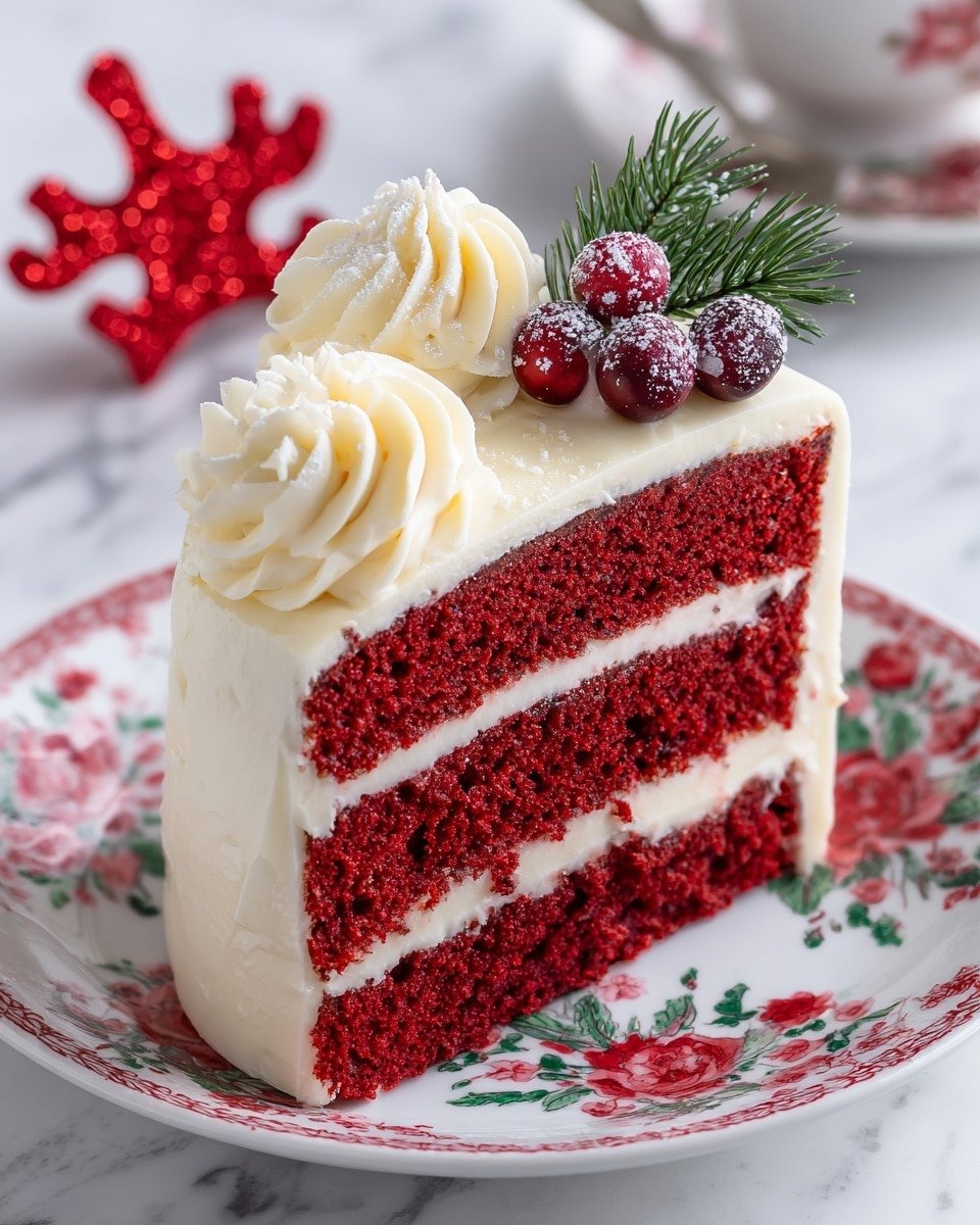 Christmas Red Velvet Cheesecake Recipe - Recipe Image — Christmas Red Velvet Cheesecake, red velvet cheesecake, holiday dessert, Christmas cheesecake recipe, festive cheesecake