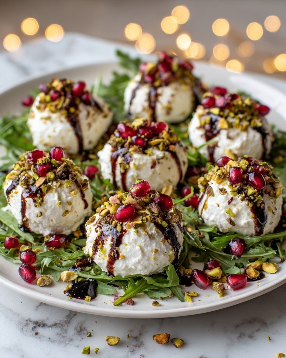 Burrata Balls with Pomegranate, Pine Nuts, and Basil Recipe - Recipe Image — Burrata Balls with Pomegranate, Pine Nuts, and Basil, easy appetizer with burrata and pomegranate, fresh garnish recipes, quick party appetizers, simple Italian appetizer