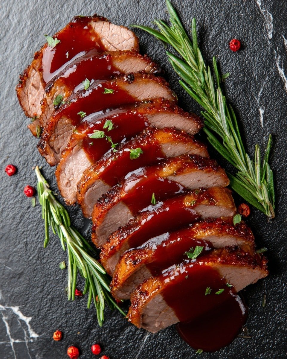 Poison Apple Glazed Pork Recipe - Recipe Image — Poison Apple Glazed Pork, glazed pork tenderloin, apple pomegranate pork, festive pork recipes, easy savory pork dishes