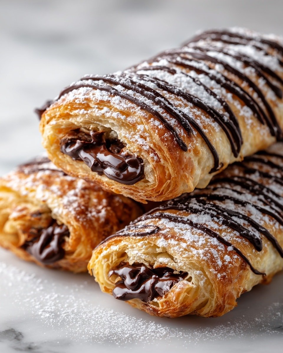 Triple Chocolate Puff Pastry Twists Recipe - Recipe Image — Triple Chocolate Puff Pastry Twists, chocolate puff pastry snacks, easy chocolate desserts, flaky puff pastry recipes, sweet chocolate twists