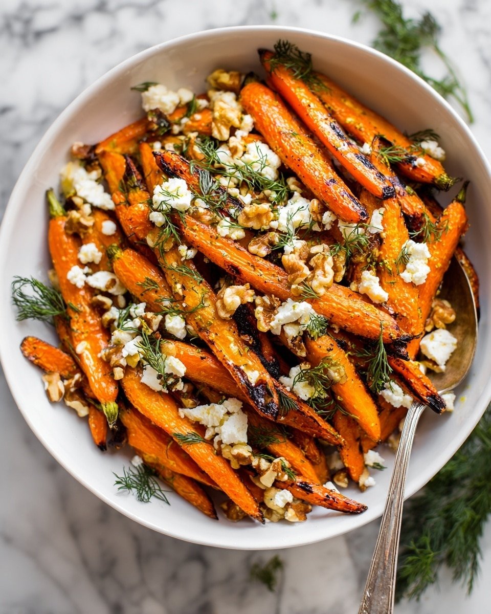 Honey Roasted Carrots with Feta and Dill Recipe - Recipe Image — Honey Roasted Carrots with Feta and Dill, roasted carrot side dish, honey glazed carrots, vegetarian vegetable side, easy carrot recipes