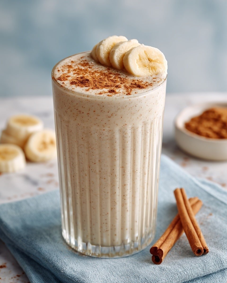 Vanilla Cinnamon Banana Smoothie Recipe - Recipe Image — Vanilla Cinnamon Banana Smoothie, healthy banana smoothie, easy breakfast smoothies, creamy fruit smoothies, plant-based smoothie recipes