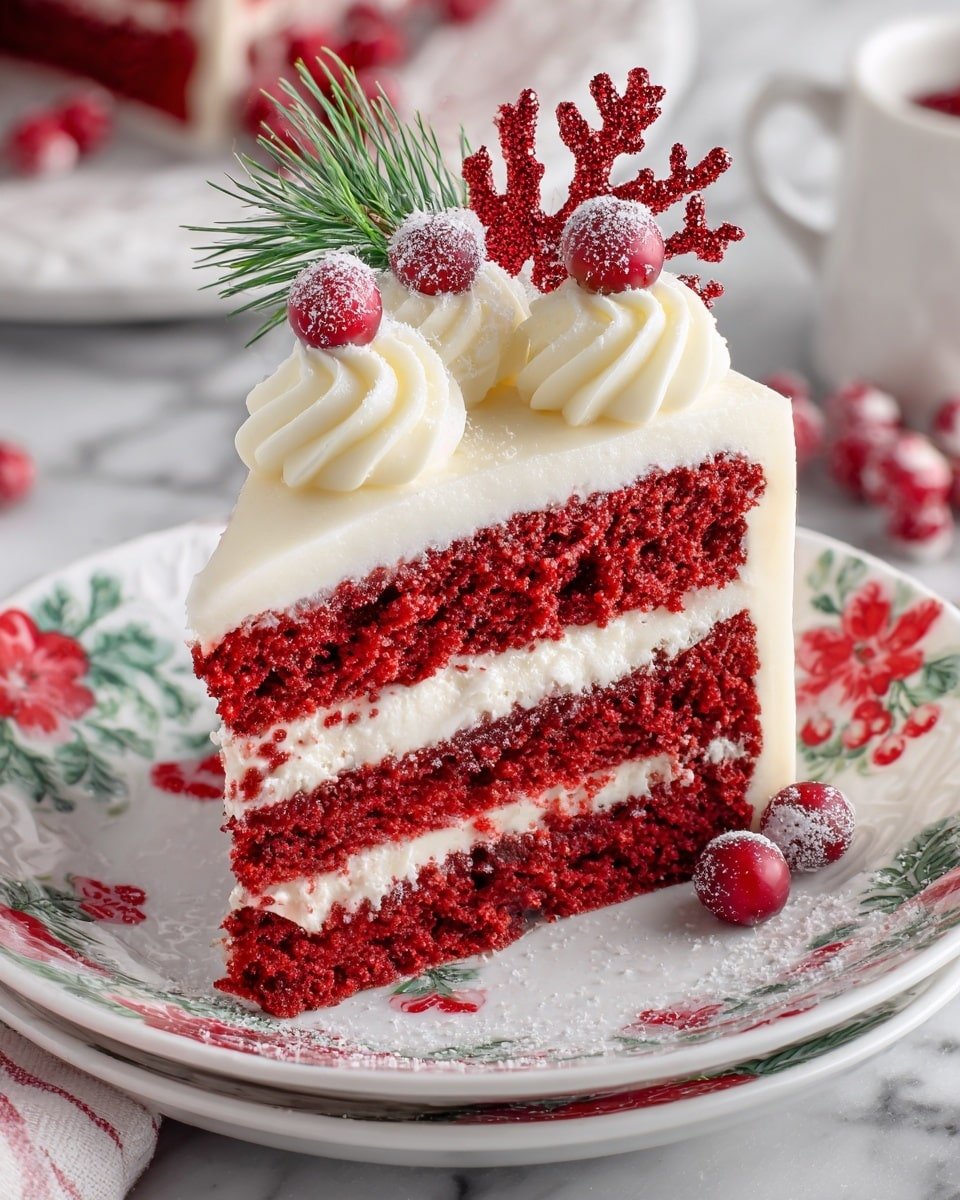 Christmas Red Velvet Cheesecake Recipe - Recipe Image — Christmas Red Velvet Cheesecake, red velvet cheesecake, holiday dessert, Christmas cheesecake recipe, festive cheesecake