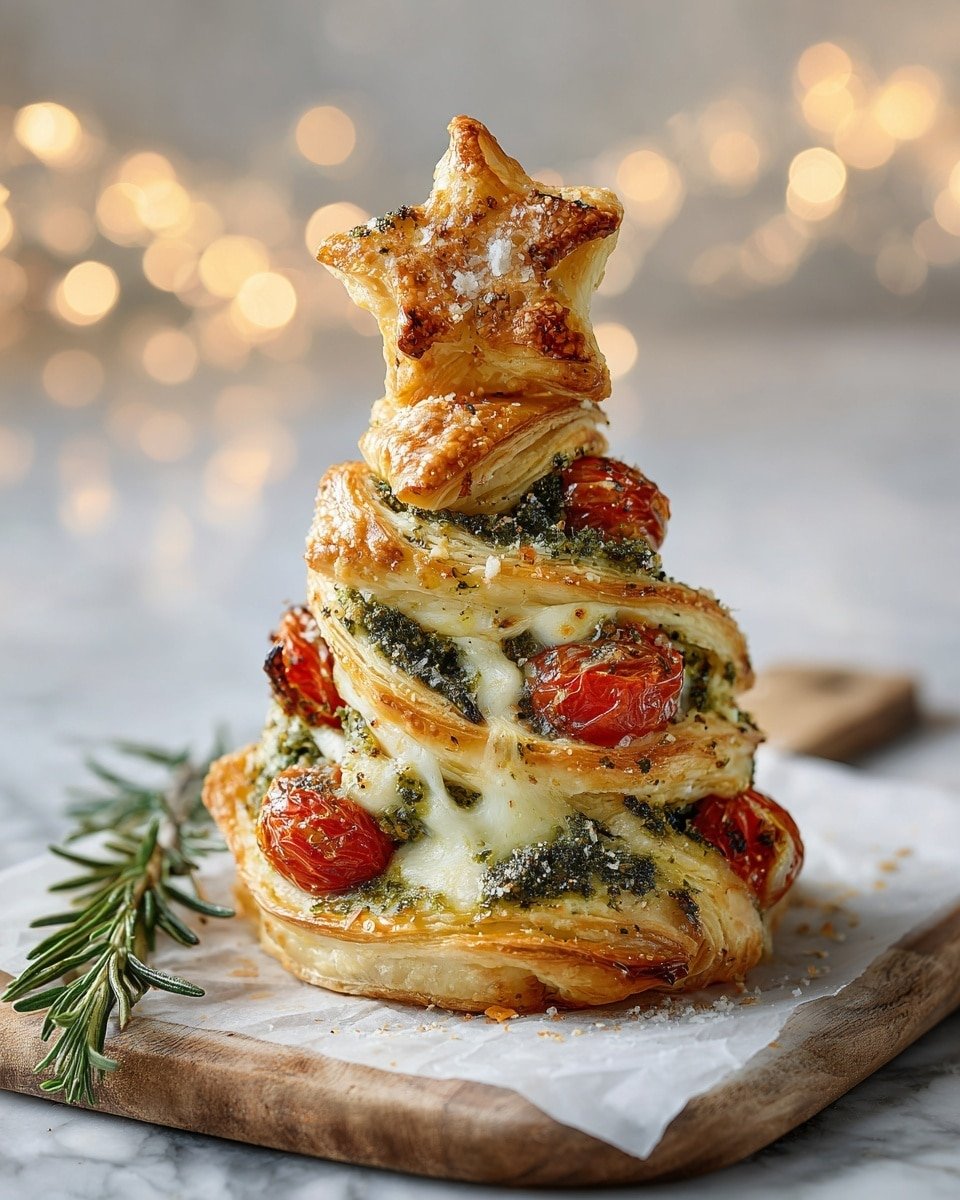 Puff Pastry Christmas Tree Appetizer Recipe - Recipe Image — Puff Pastry Christmas Tree Appetizer, festive holiday appetizer, Christmas snack ideas, savory holiday hors d'oeuvres, easy Christmas party appetizer