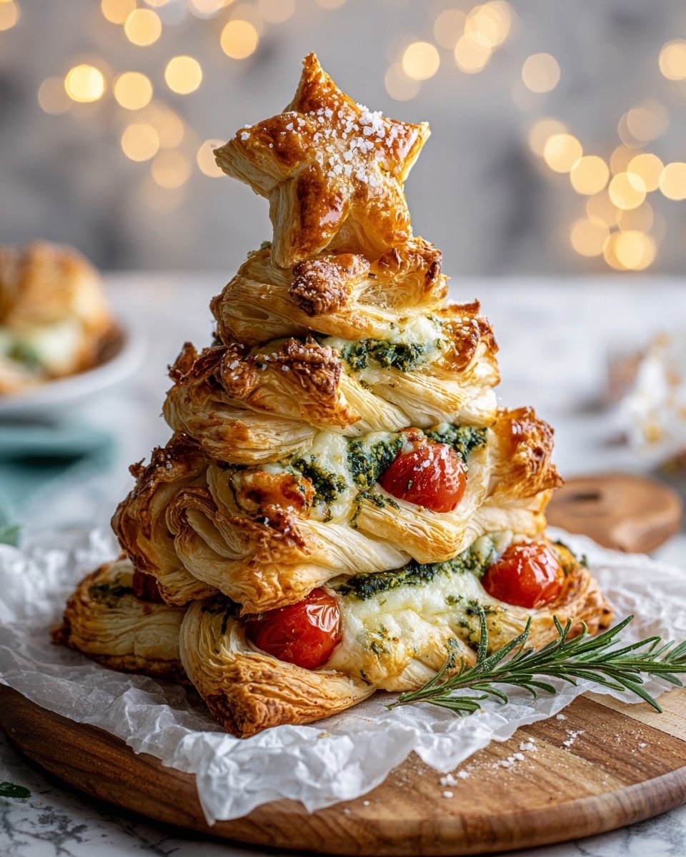 Puff Pastry Christmas Tree Appetizer Recipe - Recipe Image — Puff Pastry Christmas Tree Appetizer, festive holiday appetizer, Christmas snack ideas, savory holiday hors d'oeuvres, easy Christmas party appetizer