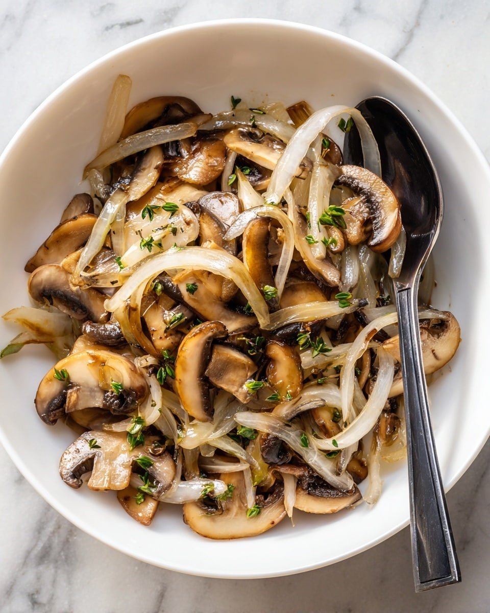 Sautéed Mushrooms and Onions Recipe - Recipe Image — Sautéed Mushrooms and Onions, Mushroom and Onion Side Dish, Easy Mushroom and Onion Recipe, Caramelized Mushrooms and Onions, Quick Sautéed Mushroom and Onion