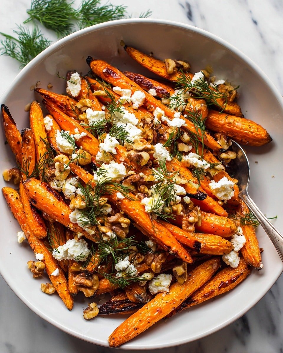 Honey Roasted Carrots with Feta and Dill Recipe - Recipe Image — Honey Roasted Carrots with Feta and Dill, roasted carrot side dish, honey glazed carrots, vegetarian vegetable side, easy carrot recipes