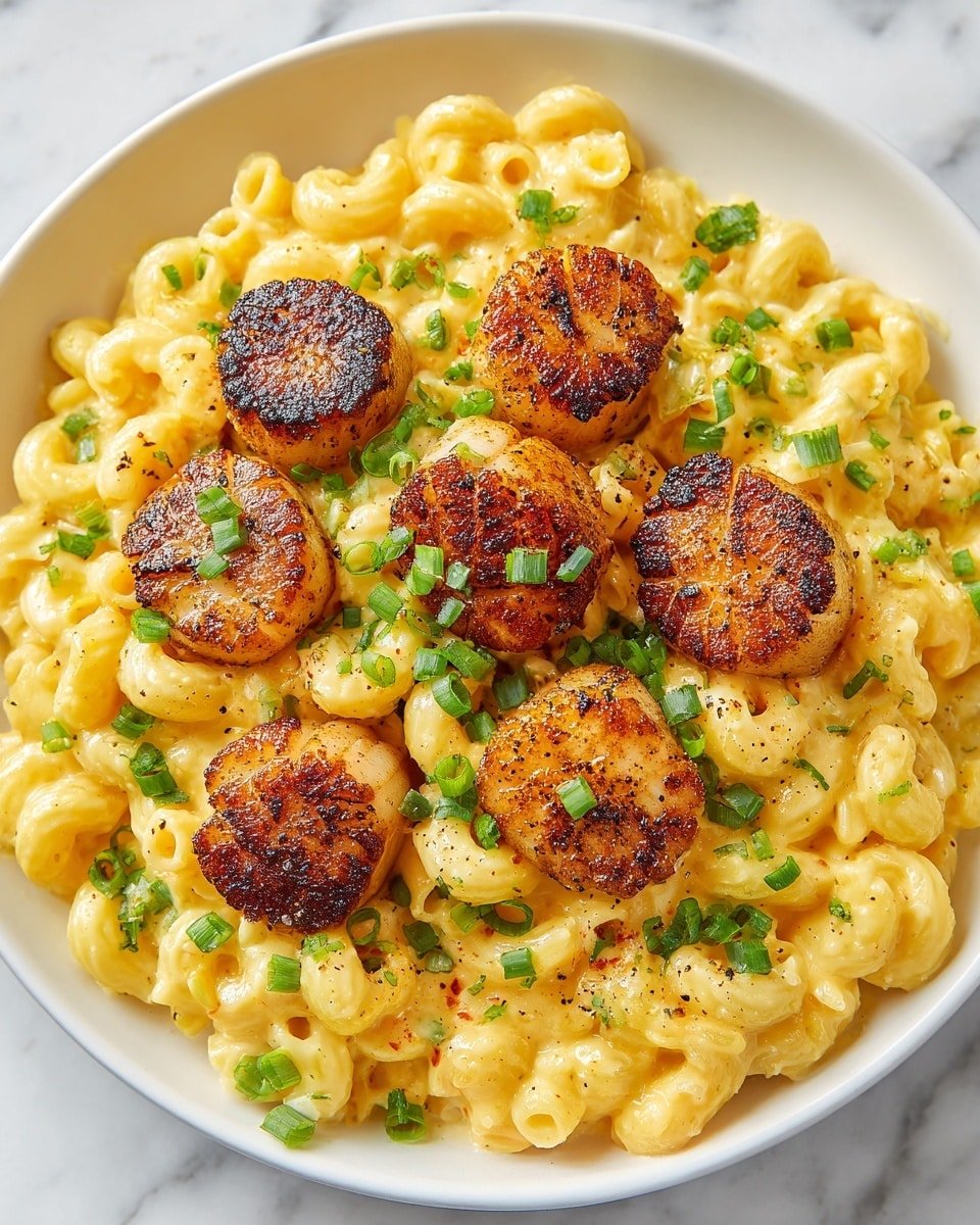 A white bowl with blue floral patterns holds two main layers. The bottom layer is creamy macaroni and cheese with shiny, smooth textures and a pale yellow color, sprinkled with small green herb pieces and light red flakes on top. On the upper right side, there are grilled pieces of meat, golden brown with dark grill marks and a slightly rough texture. The meat is also sprinkled lightly with green herbs, creating a fresh look. The bowl sits on a white marbled surface. photo taken with an iphone --ar 4:5 --v 7 — Crockpot Honey Pepper Chicken Mac and Cheese, slow cooker chicken and cheese casserole, easy chicken mac and cheese recipe, cheesy crockpot pasta dish, flavorful chicken and macaroni dinner