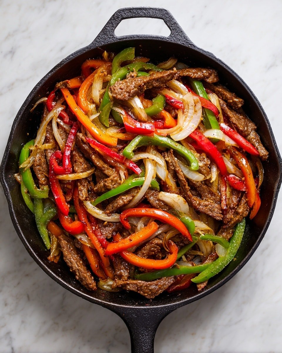 Easy Pepper Steak Recipe - Recipe Image — Easy Pepper Steak, quick stir-fry recipes, beef and bell peppers, easy weeknight dinner, savory steak dishes