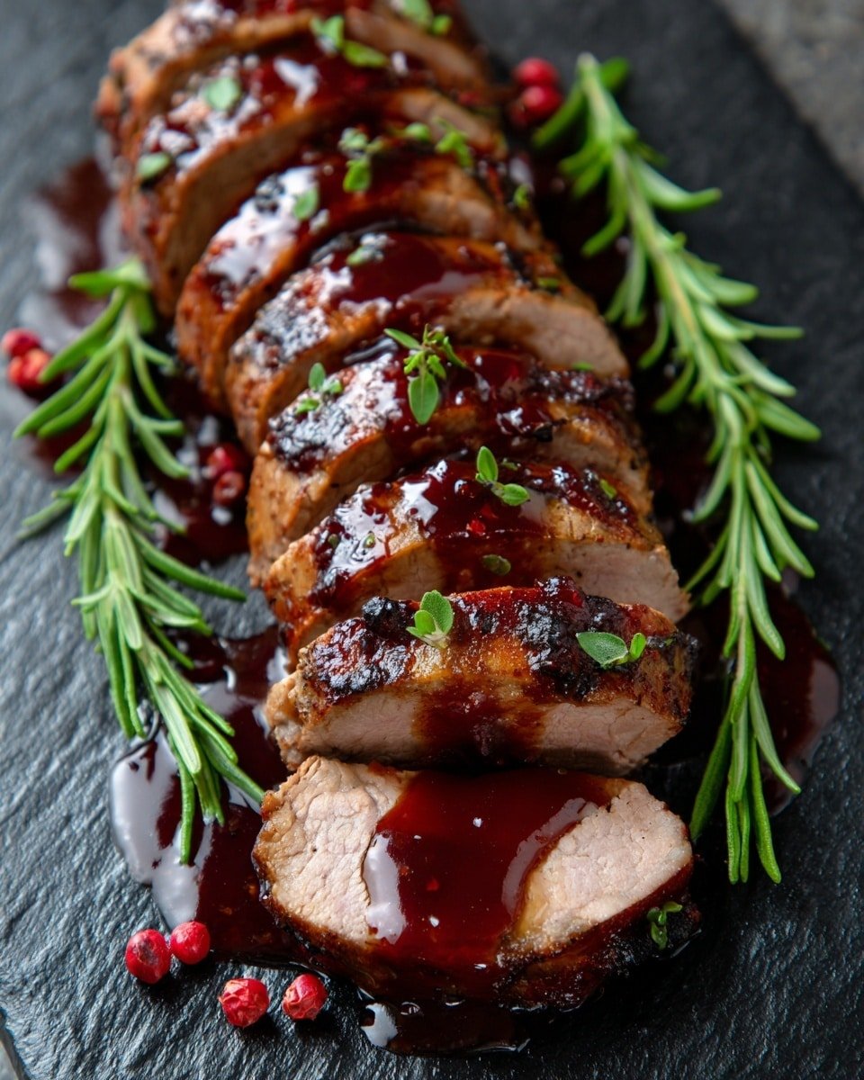 Poison Apple Glazed Pork Recipe - Recipe Image — Poison Apple Glazed Pork, glazed pork tenderloin, apple pomegranate pork, festive pork recipes, easy savory pork dishes